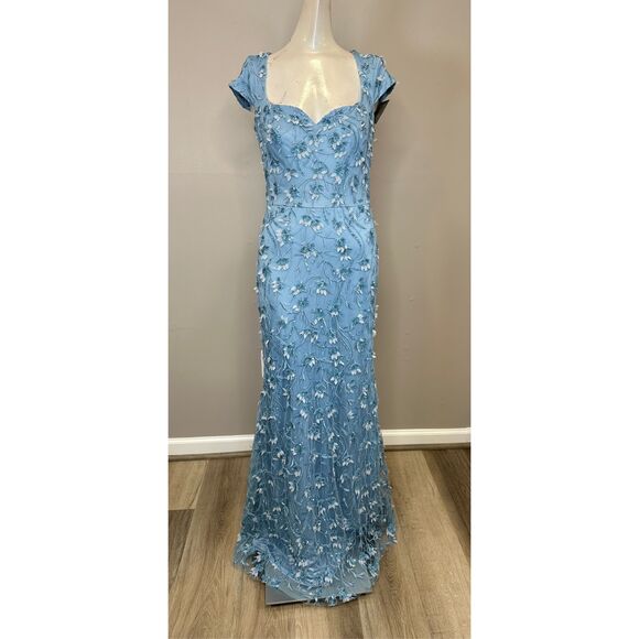 THEIA Bree Beaded Sweetheart Gown In Blue Size US0 $1095 - Picture 4 of 10